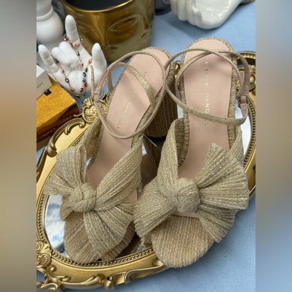🆕 LOEFFLER RANDALL 🧿 NWOB Camellia Pleated Bow Heels, Cream Sparkle Mesh, Sz 7 - Picture 14 of 16